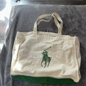 Polo RALPH LAUREN Canvas Tote Bag BIG PONY Carry All REUSABLE Shopping Sack - Picture 1 of 8