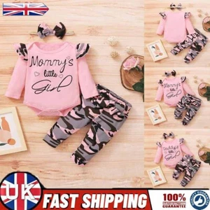 Newborn Baby Girl Clothes Ruffle Romper Jumpsuit Tops+Pants+ Headband Set Outfit - Picture 1 of 14