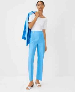 ANN TAYLOR THE LINEN TWILL PENCIL ANKLE TWILL PANT TROUSER CERULEAN BLUE NEW 00 - Photo 1 sur 7