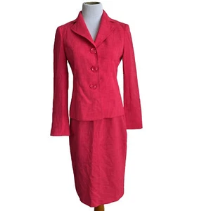 Women's Evan Picone Skirt Suit Set Size 4 Hot Pink - Picture 1 of 24