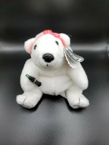 Vintage 1997 Coca-Cola Polar Bear in Pink Bow Bean Bag Plush With Tags - Picture 1 of 12