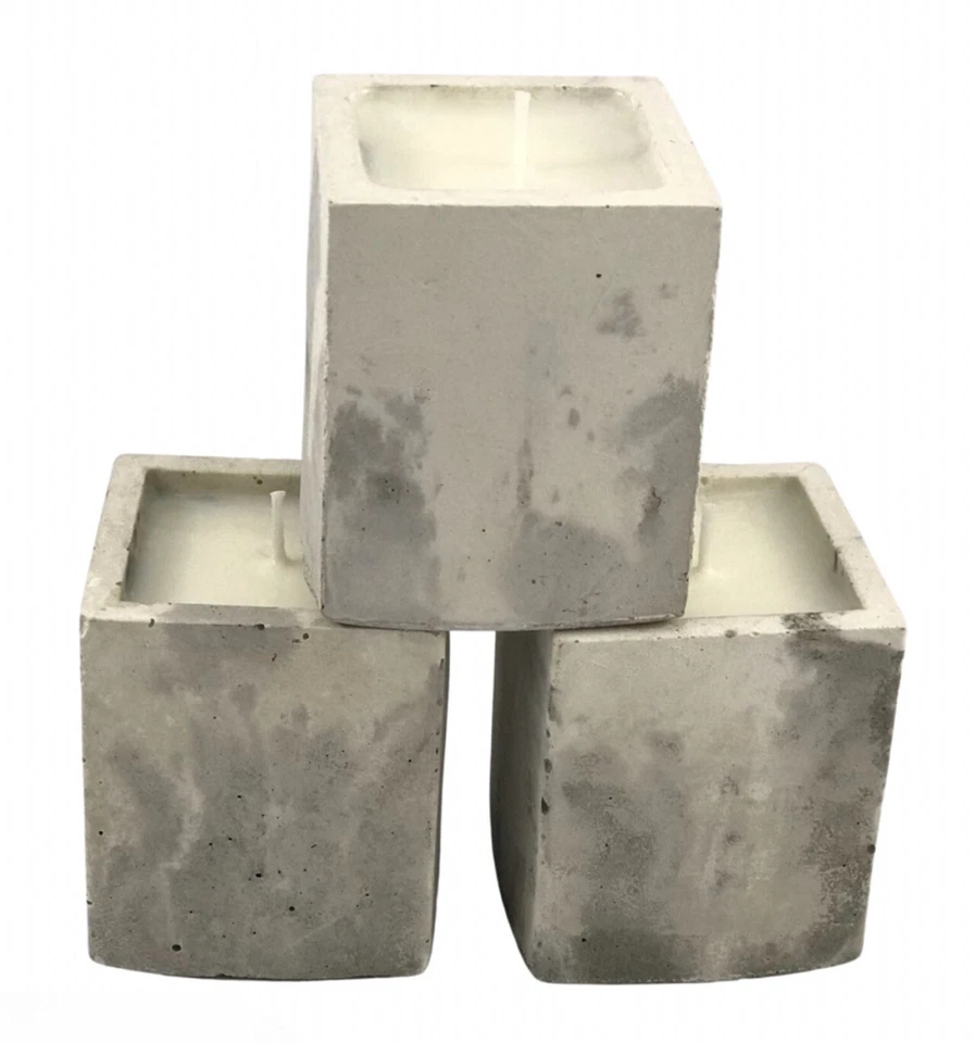 3 Pcs Gift Set Marble Square Highly Scented Wax Candles Handmade White Grey UK - Image 1 of 4
