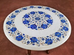 18" Mármol Esquina Table Top Semi Piedras Preciosas Incrustación Handmade Hogar - Imagen 1 de 1