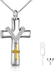 Cross Urn Necklace For Men And Women 925 Sterling Silver White Gold Plated Cross
