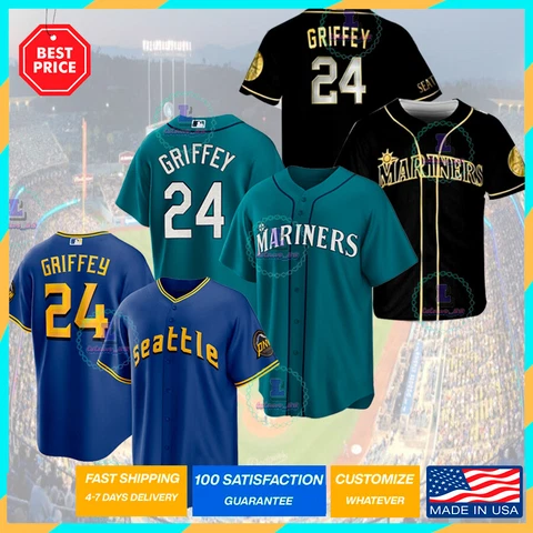 No.24 Lids Ken Griffey Jr Mariners Conect Baseball Jersey Fan Made Print S-5XL Cover