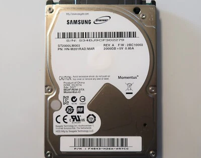 Samsung ST2000LM003 HN-M201RAD/MAR F4843-H26A 2BC10003 (S34B) 2.5" 2TB 03/2014 - Image 1 of 2