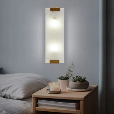 1*Pair Hand Carved Alabaster Rectangular Sconce G9 Light Wall Lamp Home Decor US - Image 1 of 4