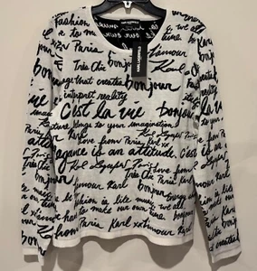 NWT Karl Lagerfeld Paris Women's Soft White All Over Logo Pullover Sweater M - Picture 1 of 2