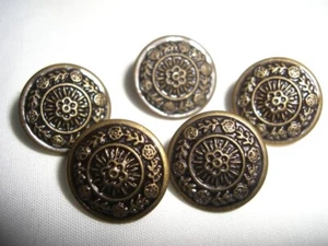 ANTIQUE GOLD SHIELD DESIGN METAL VINTAGE / RETRO SHANK BUTTONS x 5 FREE P&P - Picture 1 of 5