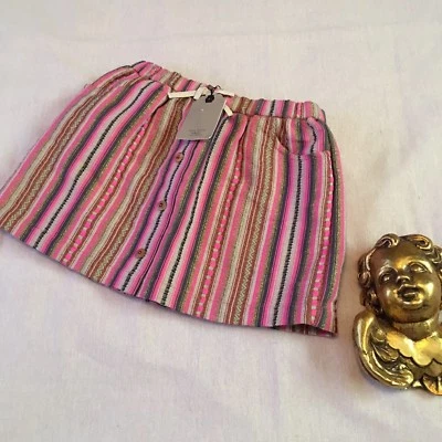 Falda Zara Niñas 13 14 Rosa Elastizada Tirar de la Cintura Bolsillos Rayas Estampado Étnico Foto 1 de 4