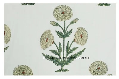25 Yard Indian Hand block Print Running Loose Cotton Fabrics Big Flower Printed - Image 1 of 3