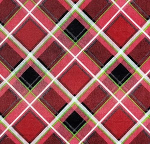 Red Green Diagonal Plaid Check Christmas XMAS JoAnn Cotton Fabric 1 1/2 yard - Picture 1 of 6