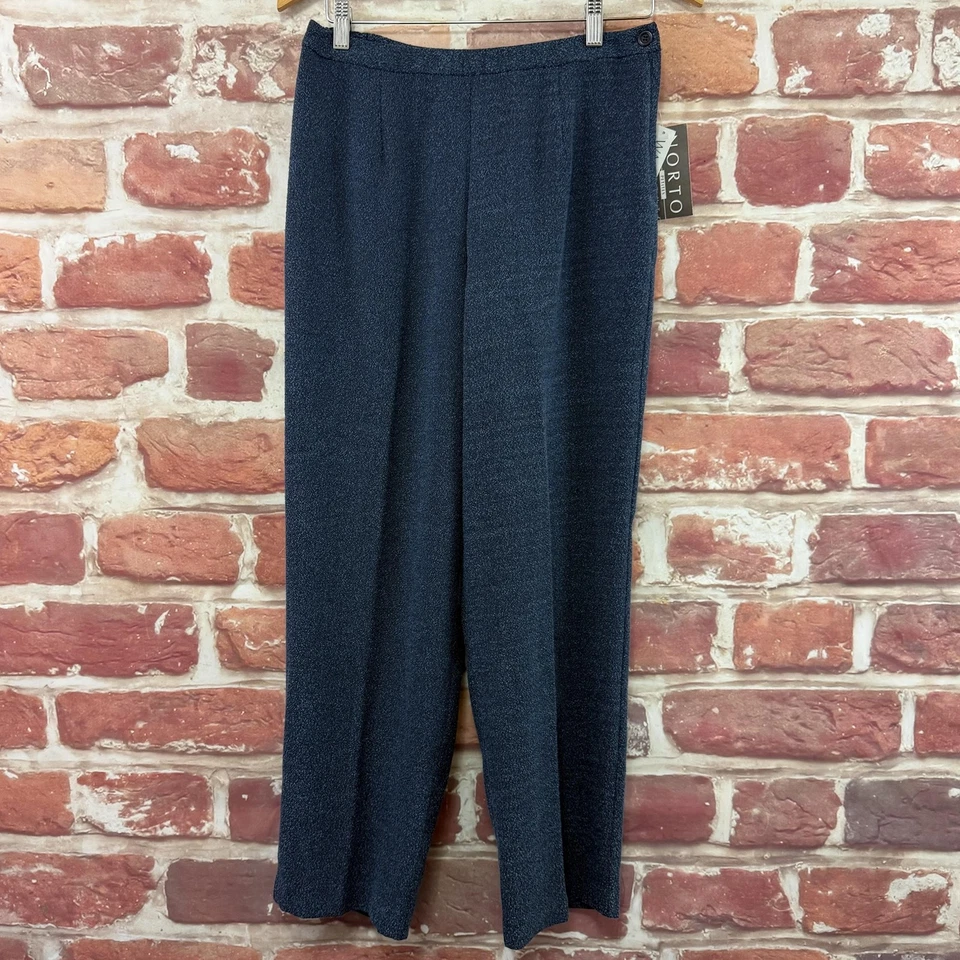 Norton McNaughton Pants Womens 10P Petite Blue Boucle Textured Baker St Trousers - Image 1 of 4