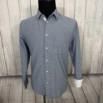 Rag & Bone Men's Medium Blue Linen Blend Contrast Cuff Button-Front Shirt - Image 1 of 4