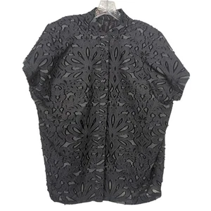 Maria Cornejo Gray Black Womens Top sz 6 Textured damask lace jacquard Button-Up - Picture 1 of 15