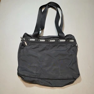 LeSportsac Black Gray Floral Print Zip Weekender Tote Bag Lightweight Travel - Picture 1 of 13