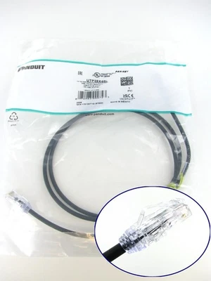 Panduit UTP28X4BL Cat6a 28awg Network Patch Cable, 4 Ft Black ~STSI - Image 1 of 3