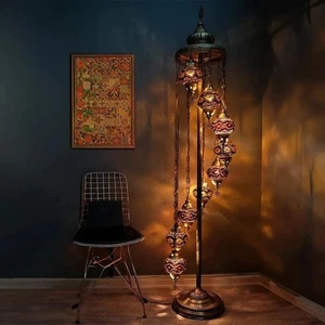 Turkish Lamp 9 Globe Mosaic Floor Lamp, Mosaic Standing Lamp 9 Globe Mosaic M... - Picture 1 of 6