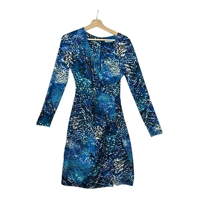 Calvin Klein Faux Wrap Animal Print Long Sleeve Dress size 8 Blue/Black - Image 1 of 4
