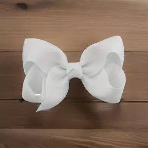 White 4.5” Hair Bow Clip Grosgrain Ribbon Girl Hair Barrette Alligator Clip - Picture 1 of 6