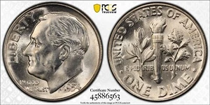1954 S Roosevelt Dime 10c PCGS MS65 - Foto 1 di 2