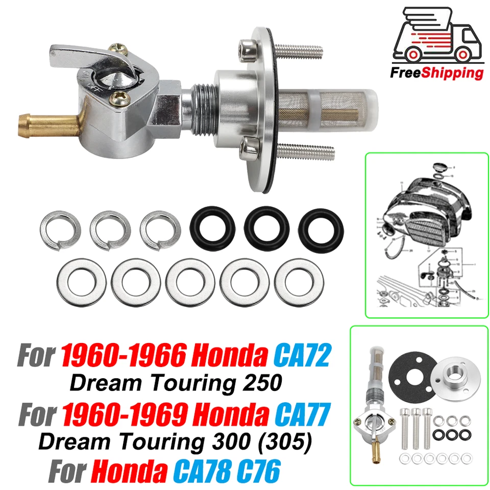 For Honda Dream Touring 305 250 Petcock Kit CA77 CA78 CA72 C76 Benly Gas Tank Foto 1 de 4