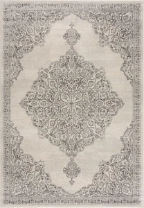THE RUGS Vintage Design Area Rug Non-Shedding Living Room Rugs in Grey and Cream - Picture 1 of 5