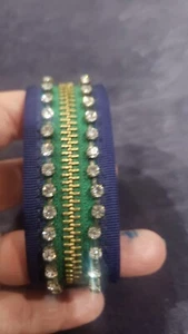 Pre-owned Juicy Couture Zipper Blue And Green Rhinestone Charms Bracelet - Picture 1 of 4