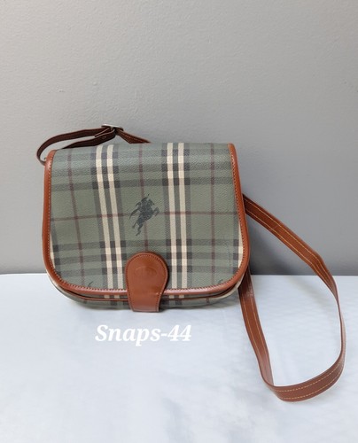 Borsa a tracolla Burberrys vintage Nova check tela pelle verde marrone