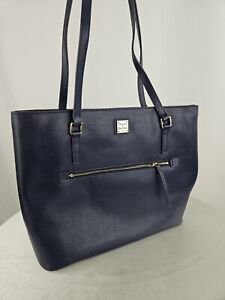 Dooney & Bourke Blue Saffiano Leather Tote Bag Striped Lining Shoulder Purse