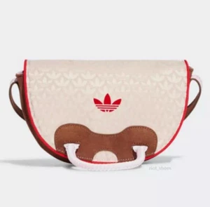 New Adidas Trefoil Monogram Jacquard Suede Satchel Bag Wonder Taupe - Picture 1 of 6
