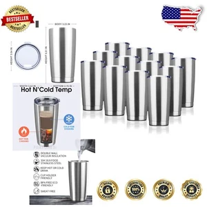 20oz Vacuum Insulated Travel Mug Set - Double-Wall Stainless Steel Tumblers - Picture 1 of 9
