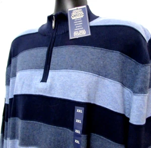 NWT Consensus Sweater Men 2XL Blue Stripe Quarter Zip Soft Cotton Long Sleeve - Picture 1 of 12