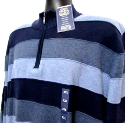 NWT Consensus Sweater Men 2XL Blue Stripe Quarter Zip Soft Cotton Long Sleeve - Image 1 of 4