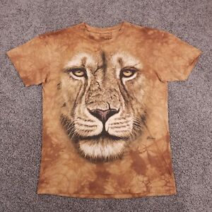 The Mountain Lion Warrior T-Shirt L Tan Tie Dye Graphic Tee Y2K Nature 72037