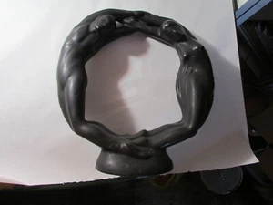 Haeger Pottery Man Woman Couple Lovers Eternity Circle of Love Black Statue - Picture 1 of 5
