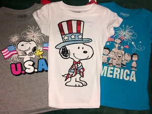 New Snoopy Peanuts T-shirt Tee Kid's Girls S M L Xl America 4th July 4 Colors - Picture 1 of 3