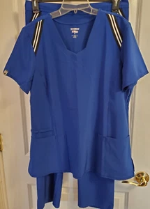 Scrubstar royal blue w b & w trim L scrub top & M scrub pants - Picture 1 of 9
