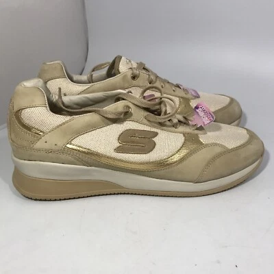 Skechers Cuña Oculta Ajuste Vita Vivere Cuero Marrón Dorado Añadir Altura Talla 11 Foto 1 de 4