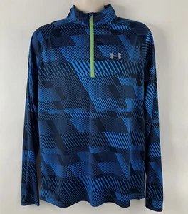 Under Armour Men's L Fitted Blue & Black Geometric Pullover Running Shirt - Picture 1 of 5