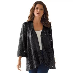 Denim 24/7 schwarz Spitze Swing Jacke Damen 12W Baumwolle/Nylon Topper vorne offen - Bild 1 von 6