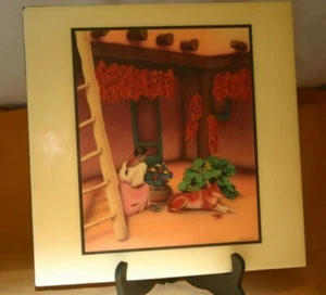 Pintura de azulejos del artista Robert Arnold con título: Red Chilis Pueblo R-182 - Imagen 1 de 6