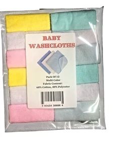 Baby Washcloths Soft MultiColor Baby Face Towels 12Pack 60% Cotton 40% Polyester - Picture 1 of 4