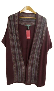 New Ralph Lauren Womens Petite M / L Burgundy Fair Isle Vest Lambwool NWT - Picture 1 of 11