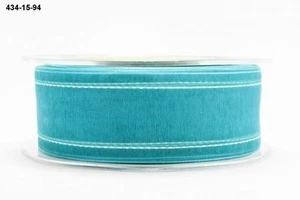 MAY ARTS RIBBONS~SHEER TURQUOISE RIBBON WHITE STITCHED EDGES~ 1.5 INCH X 1 YARD! - Picture 1 of 1