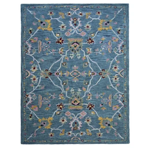 Alfombra ecológica de lana acolchada a mano floral azul claro BBH Homes BBK00400 - Imagen 1 de 4