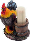 Farm Rooster and Old Fashioned Water Pail Toothpick Holder Set Figurine in Count