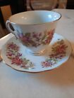 Vintage Tea Cup and Saucer Purple/Fuscia Flowers, Made in China Pagoda Gold Trim