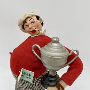 Vintage Roldan Klumpe Doll Expressive Golfer w Cigarette Trophy Plaid Pants Tag
