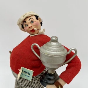 Vintage Roldan Klumpe Doll Expressive Golfer w Cigarette Trophy Plaid Pants Tag - Picture 1 of 10